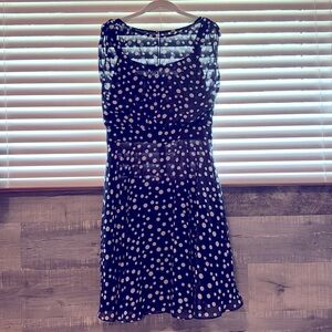 Adrianna Papell Navy Polka Dot Midi Dress